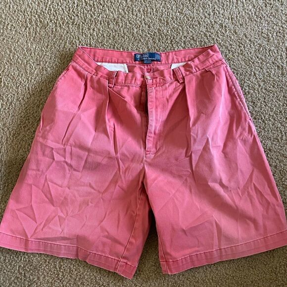 Mens Polo Ralph Lauren Pink Salmon Vintage Flat Front Shorts - Picture 1 of 3